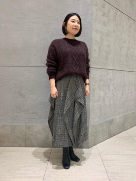 「BATONER（バトナー）の別注＜BATONER（バトナー）＞ ヘアリー ケーブル ニット（ニット/セーター、ブラウン系）」を使った、UEDA HONOさん（レディース・154cm）の冬コーディネート