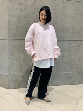 「UNITED ARROWS（ユナイテッドアローズ）のUWSC バンドカラー ロングシャツ 21SS†（シャツ/ブラウス、ホワイト系）」を使った、UEDA HONOさん（レディース・154cm）の冬コーディネート