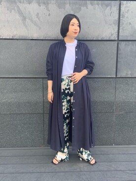 「UNITED ARROWS（ユナイテッドアローズ）のUWSC バンドカラー シャツワンピース（ワンピース、ブルー系）」を使った、UEDA HONOさん（レディース・154cm）の冬コーディネート