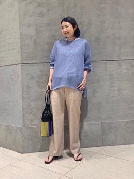 「UNITED ARROWS（ユナイテッドアローズ）のUWMSC C/P メッシュ ニット†（ニット/セーター、パープル系）」を使った、UEDA HONOさん（レディース・154cm）の春コーディネート