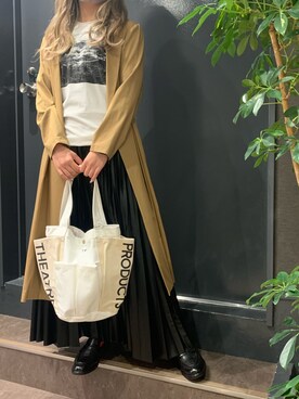 「レザースカート」｜「アイテム（ステンカラーコート）」を使った、ayakaさん（レディース・160cm）の秋コーディネート