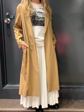 「レザースカート」｜「アイテム（ステンカラーコート）」を使った、ayakaさん（レディース・160cm）の秋コーディネート