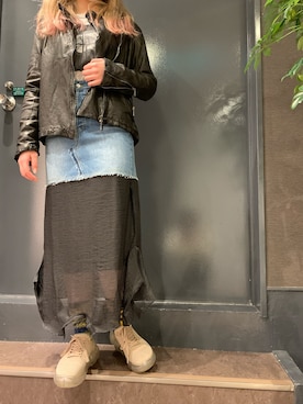 「カッコイイ女子」｜「アイテム（ライダースジャケット）」を使った、ayakaさん（レディース・160cm）の冬コーディネート