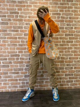 「KENZO」｜「アイテム（カーゴパンツ）」を使った、takuya satoさん（メンズ・181cm）の春コーディネート