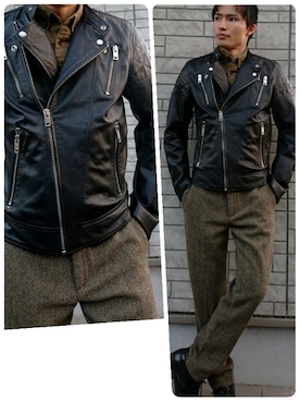 「DIESEL（ディーゼル）のアイテム（ライダースジャケット）」を使った、べポさん（メンズ・175cm）の秋コーディネート