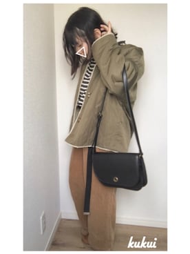 「RAGEBLUE（レイジブルー）のビンテージライクショルダーバッグ/806337（ショルダーバッグ、ブラック系）」を使った、くくいさん（レディース・146cm）の春コーディネート