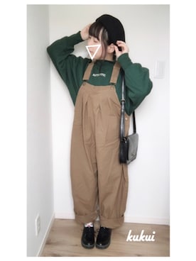 「cepo（セポ）のモックネック裏毛ロンＴ（Tシャツ/カットソー、グリーン系）」を使った、くくいさん（レディース・146cm）の春コーディネート