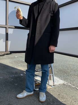 「メゾンマルジェラ」｜「アイテム（チェスターコート）」を使った、やややさん（メンズ・174cm）の冬コーディネート