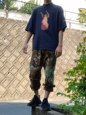 「Yeezy（イージー）のアイテム（Tシャツ/カットソー）」を使った、やややさん（メンズ・174cm）の夏コーディネート