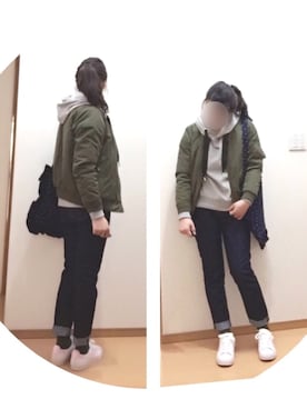 「アディダスオリジナルス」｜「アイテム（ヘアアクセサリー）」を使った、えりさん（レディース・158cm）の冬コーディネート