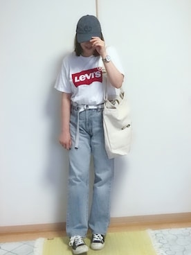 「Levi's（リーバイス）のLevi's/リーバイス バットウィングＴシャツ（Tシャツ/カットソー）」を使った、えりさん（レディース・158cm）の春コーディネート