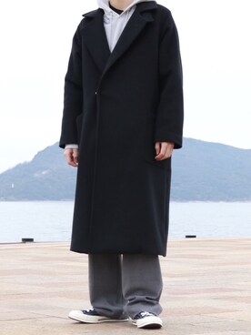 「shiyoh」｜「アイテム（チェスターコート）」を使った、ひかるさん（メンズ・167cm）の冬コーディネート