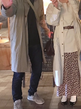 「カップル」｜「アイテム（ステンカラーコート）」を使った、たまえさん（レディース・164cm）の春コーディネート