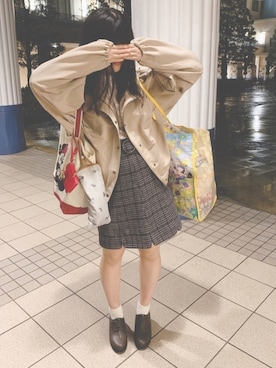 「ミニスカート」｜「アイテム（マウンテンパーカー）」を使った、ぱるさん（レディース・160cm）の秋コーディネート