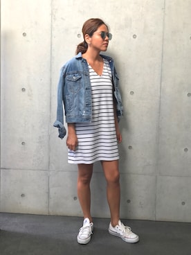 「rienda（リエンダ）のアイテム（ワンピース、ホワイト系）」を使った、Yacchinさん（レディース・156cm）の夏コーディネート