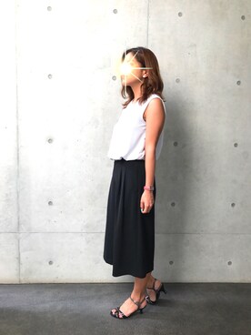 「UNIQLO（ユニクロ）のアイテム（シャツ/ブラウス、ホワイト系）」を使った、Yacchinさん（レディース・156cm）の夏コーディネート