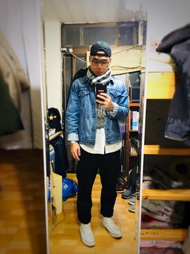「アイテム（ブーツ、ホワイト系）」を使った、Old wuさん（メンズ・173cm）の春コーディネート