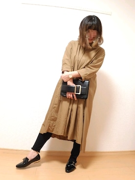 「秋色コーデ」｜「アイテム（シャツワンピース）」を使った、まろﾝさん（レディース・156cm）の秋コーディネート