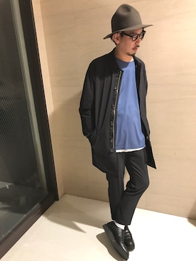 「tk.TAKEO KIKUCHI（ティーケータケオキクチ）のアイテム（ステンカラーコート）」を使った、tk.TAKEO KIKUCHI 博多阪急店 スタッフさん（メンズ・175cm）の秋コーディネート