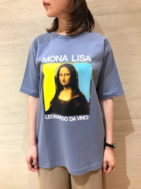 「tk.TAKEO KIKUCHI（ティーケータケオキクチ）のアートコレクション「モナリザ」Tシャツ（Tシャツ/カットソー）」を使った、tk.TAKEO KIKUCHI 博多阪急店 スタッフさん（レディース・157cm）の春コーディネート