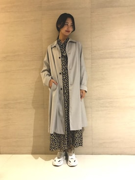 「tk.TAKEO KIKUCHI（ティーケータケオキクチ）のアイテム（ステンカラーコート）」を使った、tk.TAKEO KIKUCHI 博多阪急店 スタッフさん（レディース・168cm）の春コーディネート