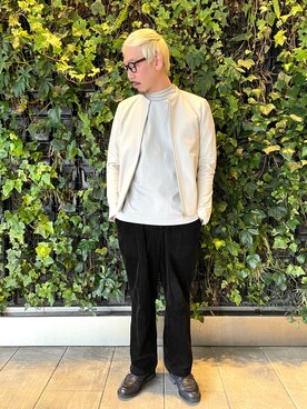 「tk.TAKEO KIKUCHI」｜「アイテム（ライダースジャケット）」を使った、tk.TAKEO KIKUCHI 博多阪急店 スタッフさん（メンズ・175cm）の冬コーディネート