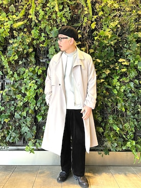 「tk.TAKEO KIKUCHI（ティーケータケオキクチ）のアイテム（トレンチコート）」を使った、tk.TAKEO KIKUCHI 博多阪急店 スタッフさん（メンズ・175cm）の冬コーディネート