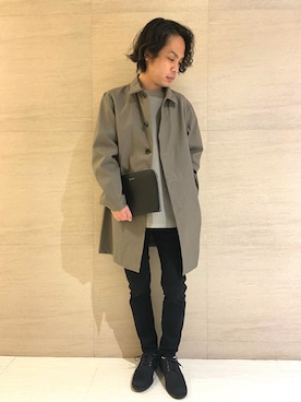 「tk.TAKEO KIKUCHI（ティーケータケオキクチ）のアイテム（ステンカラーコート）」を使った、tk.TAKEO KIKUCHI 博多阪急店 スタッフさん（メンズ・163cm）の春コーディネート