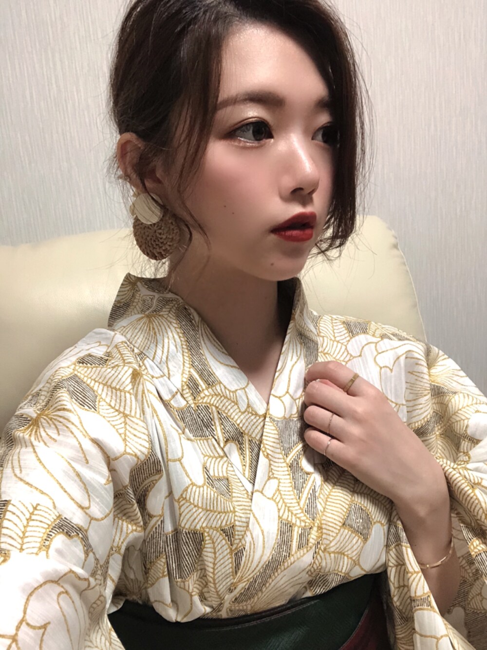 「浴衣、花火大会、夏祭り」｜「GYDAのラフィアカラーピアス（ピアス（両耳用）、ホワイト系）」を使った、aoiさん（レディース・161cm）の夏コーディネートの1枚目の写真