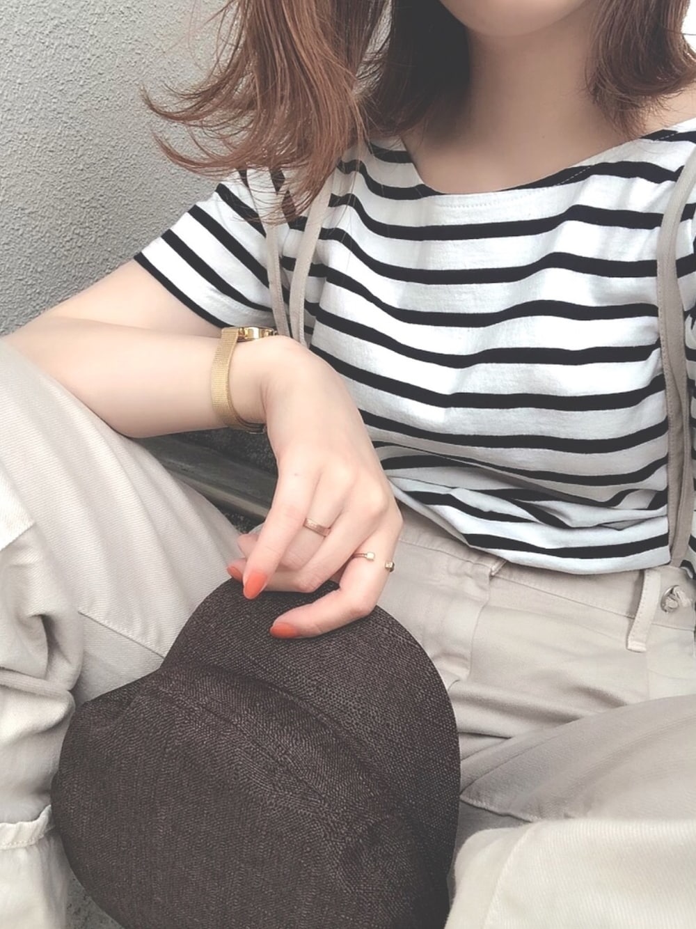 「マリンキャップ、マリンコーデ、ボーダー」｜「UngridのバックオープンTee（Tシャツ/カットソー、その他）」を使った、aoiさん（レディース・161cm）の夏コーディネートの1枚目の写真