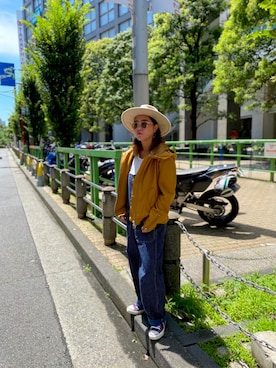 「ヒッコリー」｜「アイテム（ライダースジャケット）」を使った、わたなべももこさん（レディース・157cm）の夏コーディネート