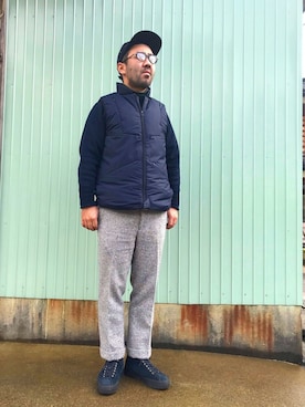 「EN ROUTE（アンルート）のアイテム（ダウンベスト）」を使った、ta2ya-wさん（メンズ・166cm）の冬コーディネート
