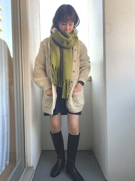 「ケーブルカーディガン」｜「アイテム（ブーツ）」を使った、ちかなんさん（レディース・160cm）の冬コーディネート
