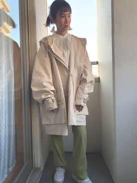 「センタープレスパンツ」｜「アイテム（その他アウター）」を使った、ちかなんさん（レディース・160cm）の春コーディネート