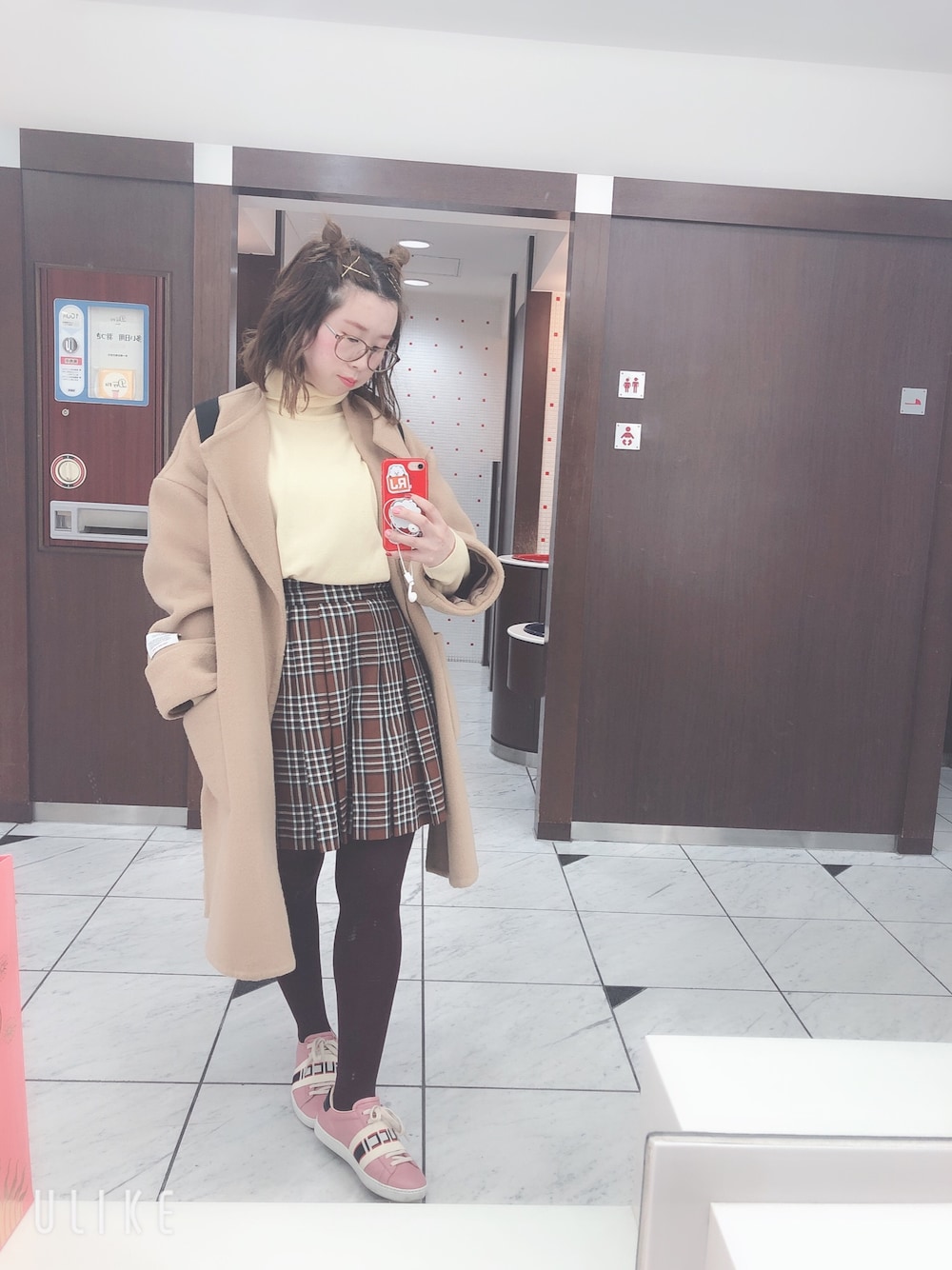 「低身長」｜「MILKのFavorite check スカート（スカート、グリーン系）」を使った、はるびんぬさん（レディース・149cm）の冬コーディネートの1枚目の写真