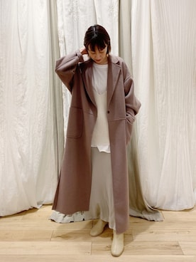 「SHENERY（シーナリー）のアイテム（チェスターコート）」を使った、KASAHARA_156cmさん（レディース・156cm）の秋コーディネート