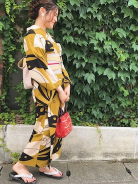 「イエロー」｜「アイテム（浴衣）」を使った、ysdさん（レディース・153cm）の夏コーディネート