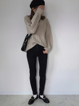 「LIPSTAR（リップスター）のマシンウォッシャブルケーブルハイネックニット/モックネック（ニット/セーター）」を使った、HALさん（レディース・162cm）の秋コーディネート