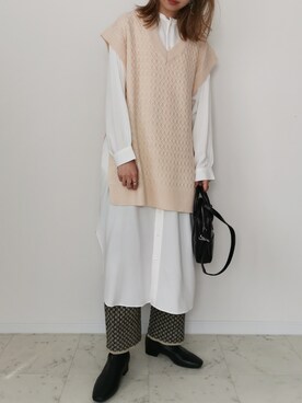 「ジャガード」｜「アイテム（シャツワンピース）」を使った、HALさん（レディース・162cm）の冬コーディネート