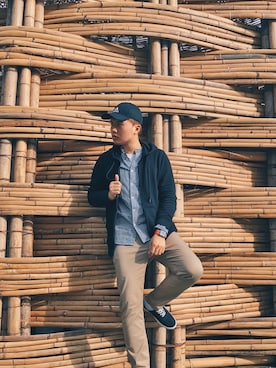 「SPAO（スパオ）のアイテム（モッズコート）」を使った、安宇綸さん（メンズ・184cm）の秋コーディネート