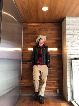 「ルード」｜「アイテム（ライダースジャケット）」を使った、YUTOさん（メンズ・172cm）の冬コーディネート