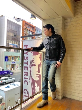 「ルード」｜「アイテム（ライダースジャケット）」を使った、YUTOさん（メンズ・172cm）の冬コーディネート