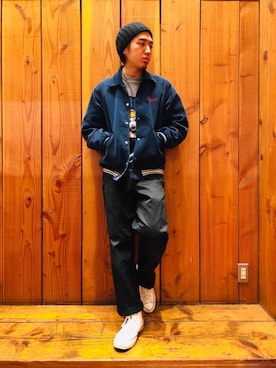 「刺繍」｜「アイテム（スタジャン）」を使った、YUTOさん（メンズ・172cm）の春コーディネート