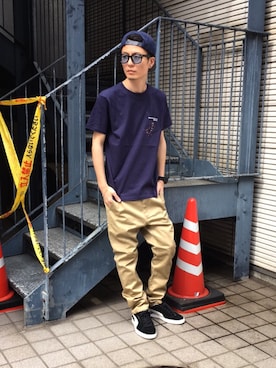 「ポケットＴシャツ」｜「アイテム（キャップ）」を使った、まっつんさん（メンズ・173cm）の春コーディネート