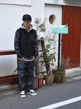 「シンプル」｜「アイテム（スタジャン）」を使った、まっつんさん（メンズ・173cm）の冬コーディネート