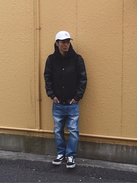 「シンプル」｜「アイテム（スタジャン）」を使った、まっつんさん（メンズ・173cm）の冬コーディネート