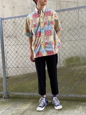 「GU（ジーユー）のアイテム（スラックス）」を使った、おのさん（メンズ・175cm）の夏コーディネート