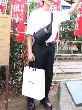 「GU（ジーユー）のアイテム（スラックス）」を使った、おのさん（メンズ・175cm）の夏コーディネート