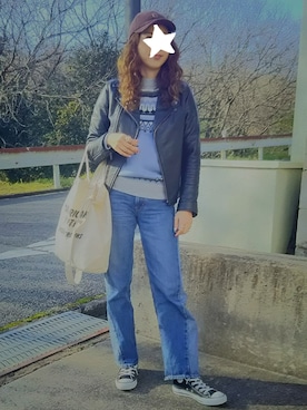 「Rodeo Crowns（ロデオクラウンズ）のアイテム（ライダースジャケット）」を使った、ちゃんぐー♡♡♡さん（レディース・162cm）の冬コーディネート