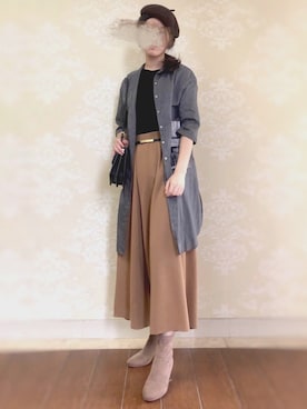 「休闲」｜「アイテム（シャツワンピース）」を使った、-Cystii-さん（レディース・167cm）の秋コーディネート